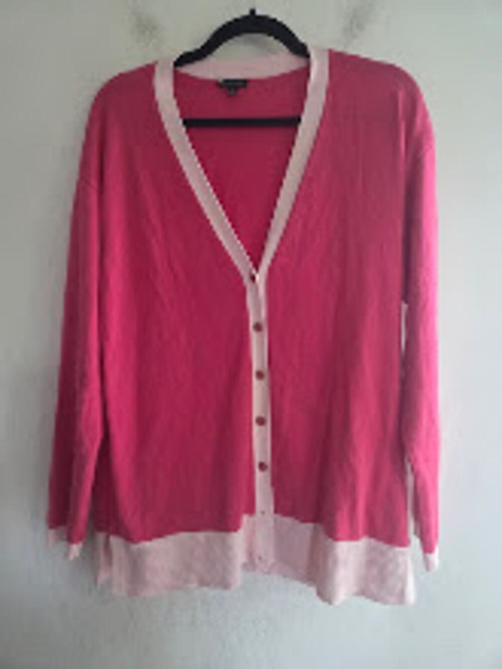 Talbots Dark/Light Pink Colorblock Preppy Layering Cotton Knit Cardigan Small